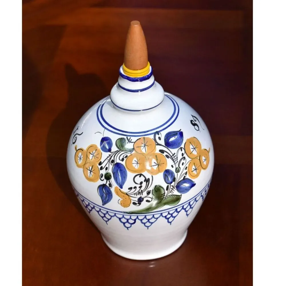 Handled Pottery Vase with Wooden Cork, Signed, Likely Italian Origin